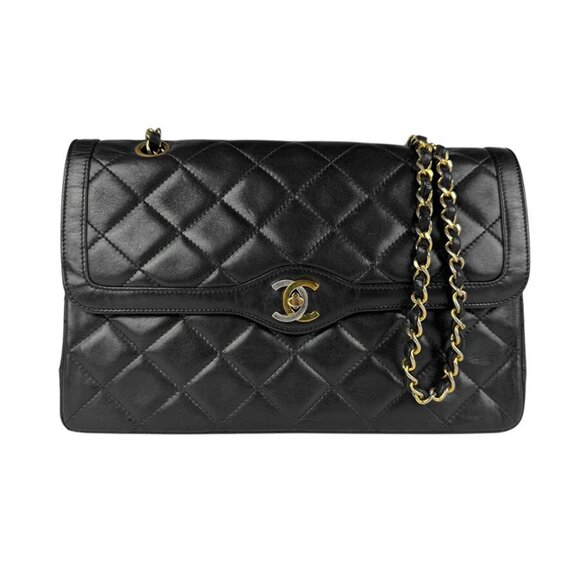 CHANEL Matelasse Double Flap Chian Shoulder Bag Black/Gold/Silver - Picture 1 of 13